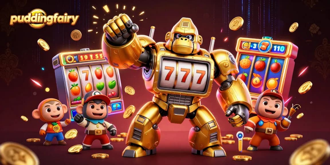 Experience the thrill of casino gaming with puddingfairy, showcasing dynamic 3D slot elements and vibrant characters.