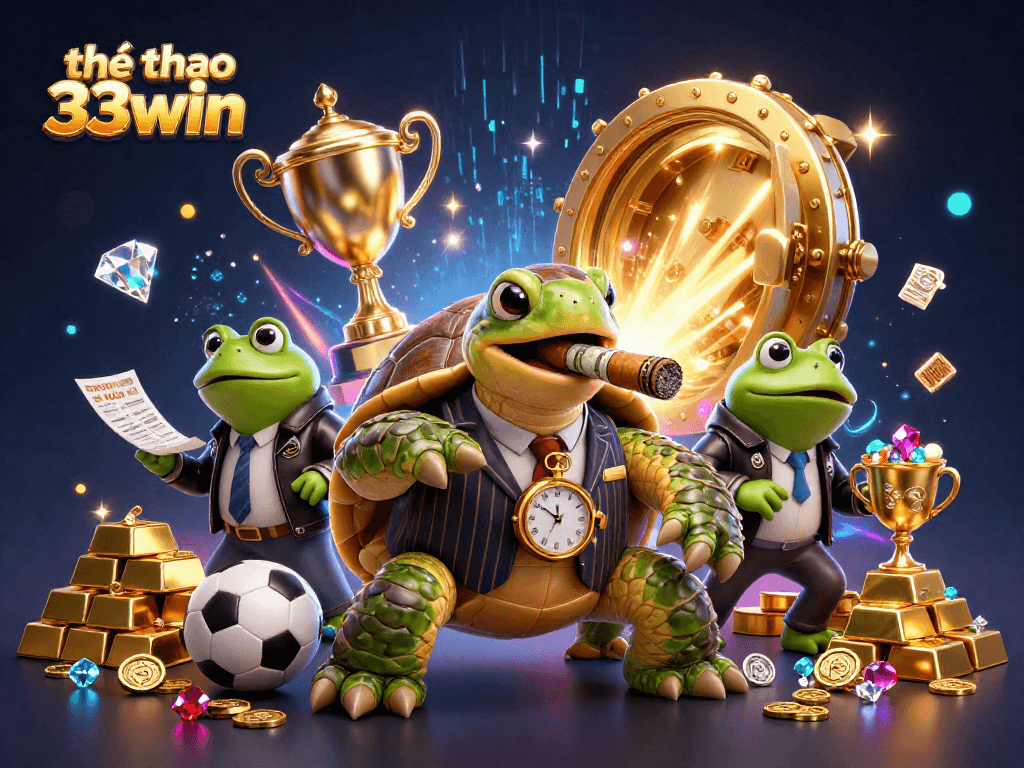 Experience thể thao 33win with a thrilling sports betting scene featuring unique characters amidst dazzling casino elements.