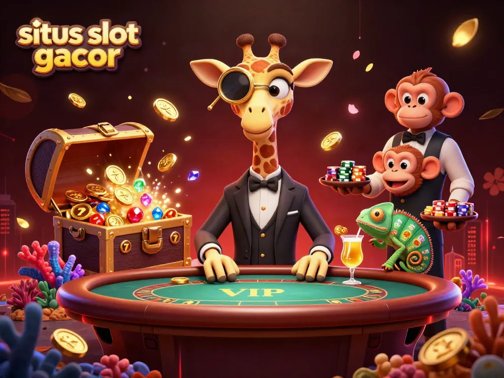 Experience the excitement of situs slot gacor with a vibrant 3D illustration featuring lively casino characters.