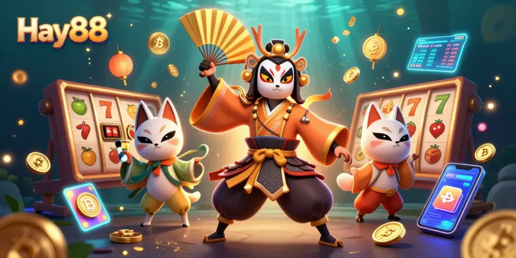 Experience thrilling slots with Hay88, showcasing vibrant characters and dynamic game elements.