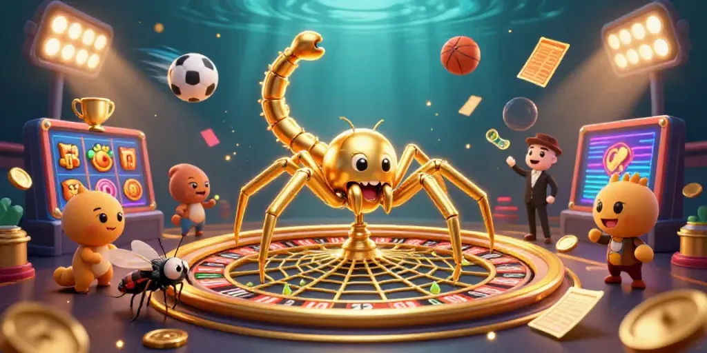 Place bets and spin the wheel with lzxx8 as a golden spider spins a roulette web.