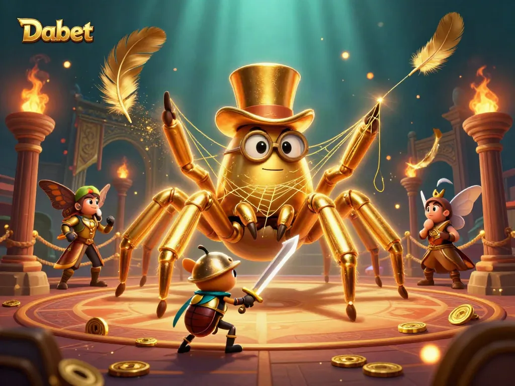 Dabet highlights unique betting strategies with a golden tarantula and knight in a thrilling casino scene.