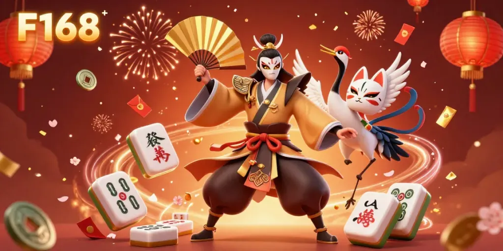 Experience the excitement of F168 with this dynamic online casino scene featuring vibrant characters and game elements.