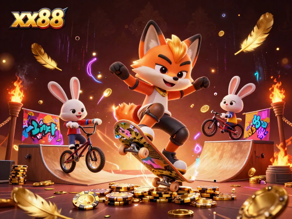 Experience thrilling gameplay with xx88 as a cartoon fox and rabbit bring casino excitement alive.