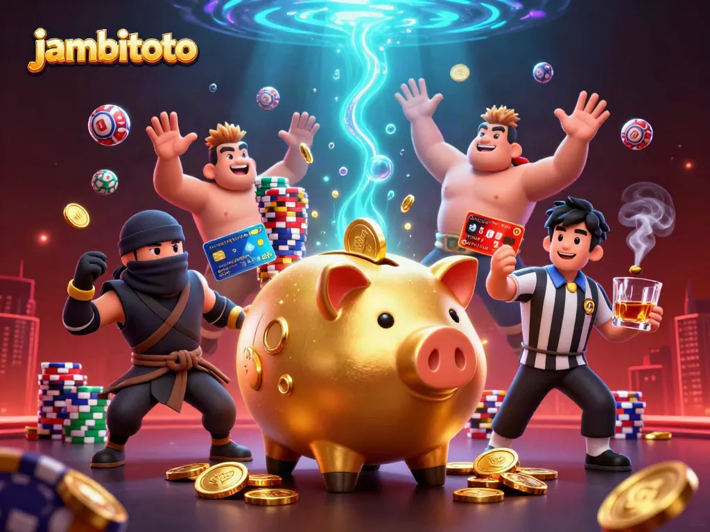 Experience thrilling gameplay with jambitoto as the golden piggy bank sumo wrestler showcases his winning stomp.
