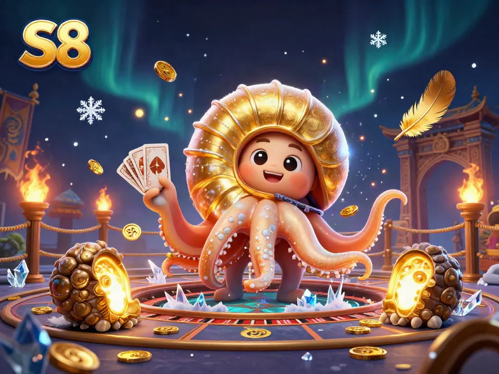Engage with S8's vibrant casino world featuring a giant nautilus roulette wheel and glowing ammonites.