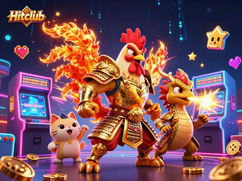 Hitclub showcases an exciting 3D scene with vibrant characters and game elements in a casino setting.