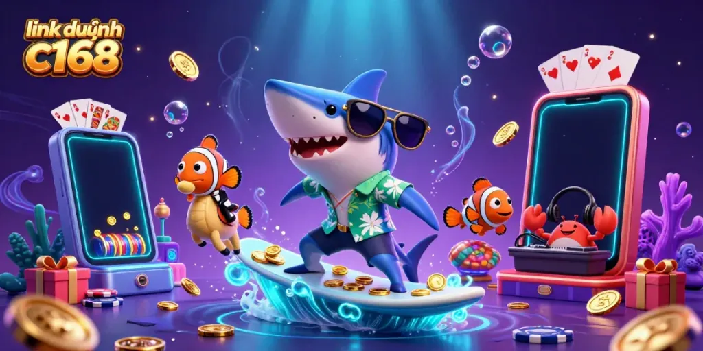 Engage with the exciting world of link dự phòng c168 through this vibrant 3D casino scene featuring lively characters.
