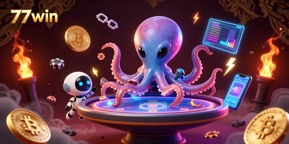 Experience thrilling gaming with 77win as the alien octopus entertains at the poker table.