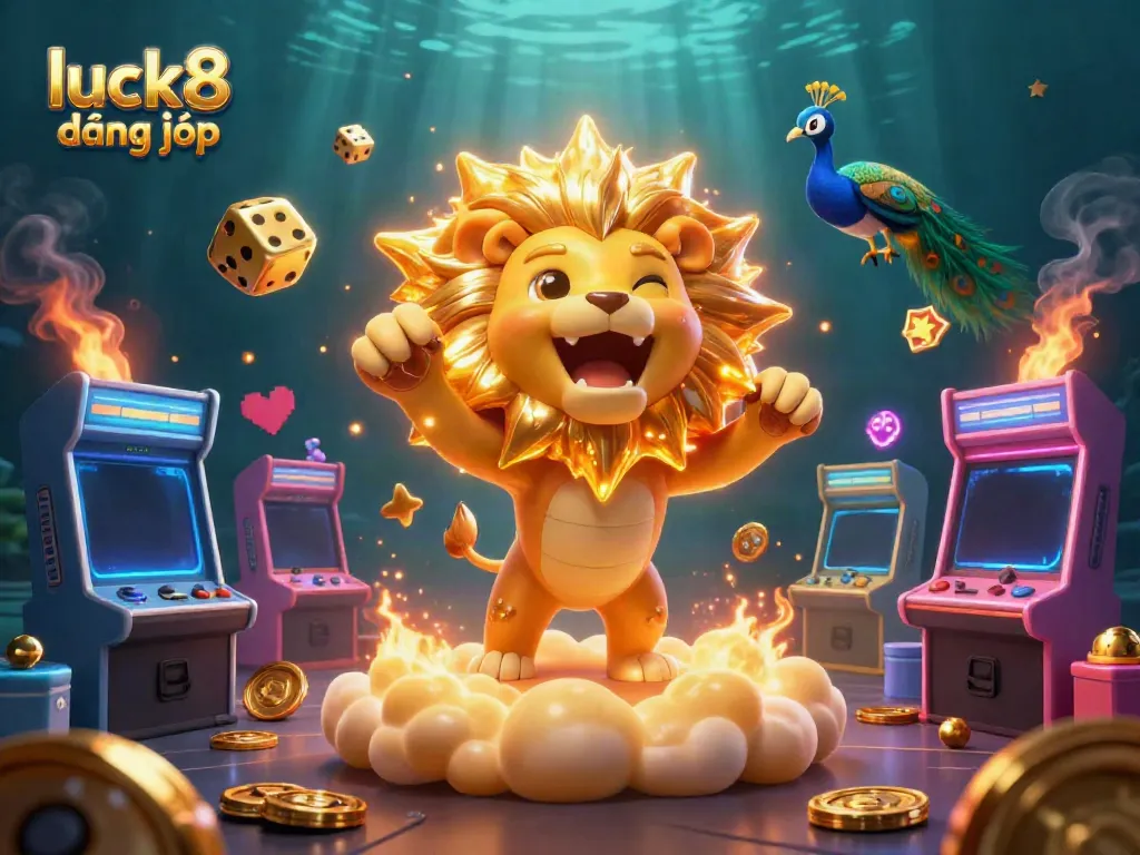 Engage in thrilling gaming at luck8 đăng nhập, featuring a vibrant 3D casino landscape with dynamic game elements.