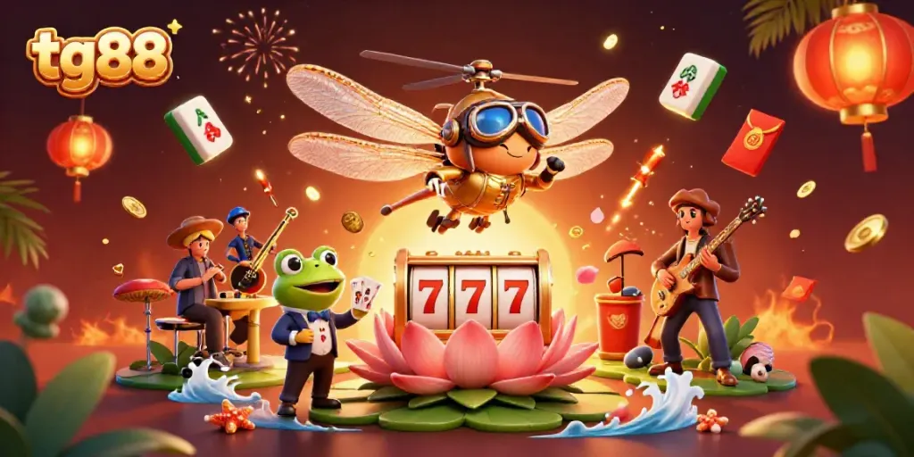 Experience thrilling gameplay with tg88 at a lively casino with unique characters and vibrant elements.