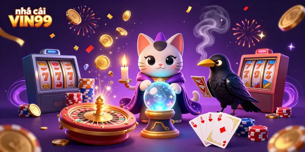 Experience thrilling games at nhà cái VIN99, where mysticism meets excitement in an energetic gaming setup.