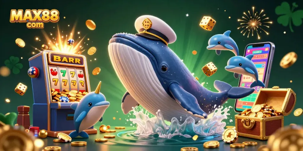 Play exciting games at MAX88 com with lively characters amidst a jackpot explosion and vibrant casino elements.