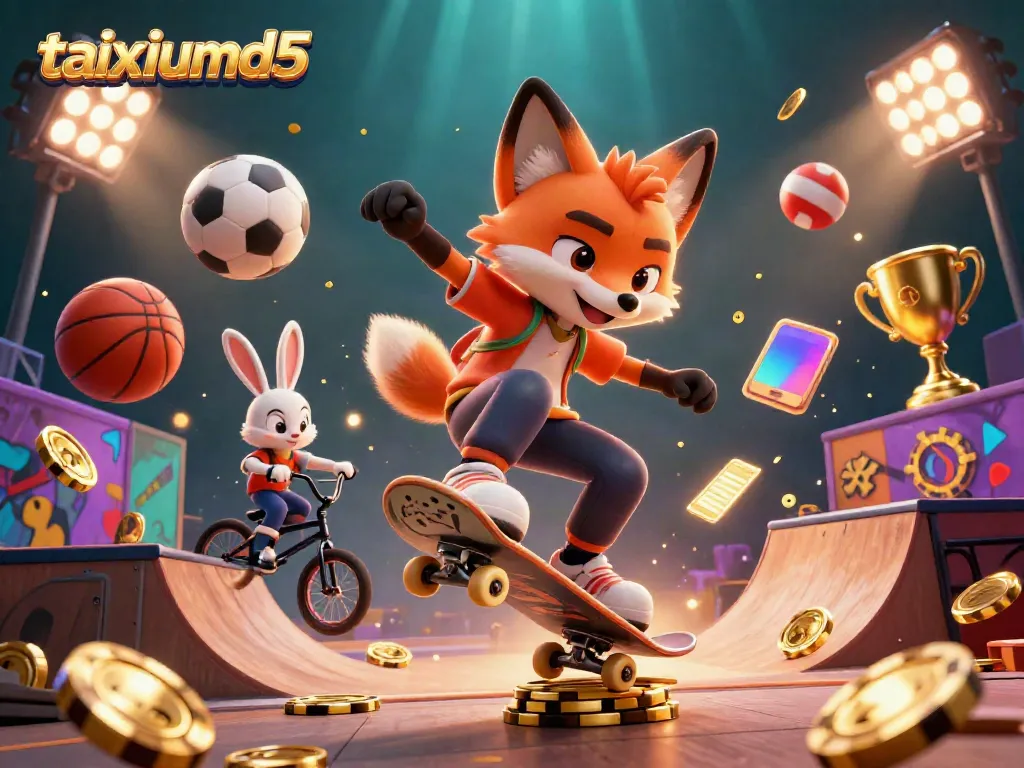 Join the fun at taixiumd5 while a fox performs tricks over golden poker chips.