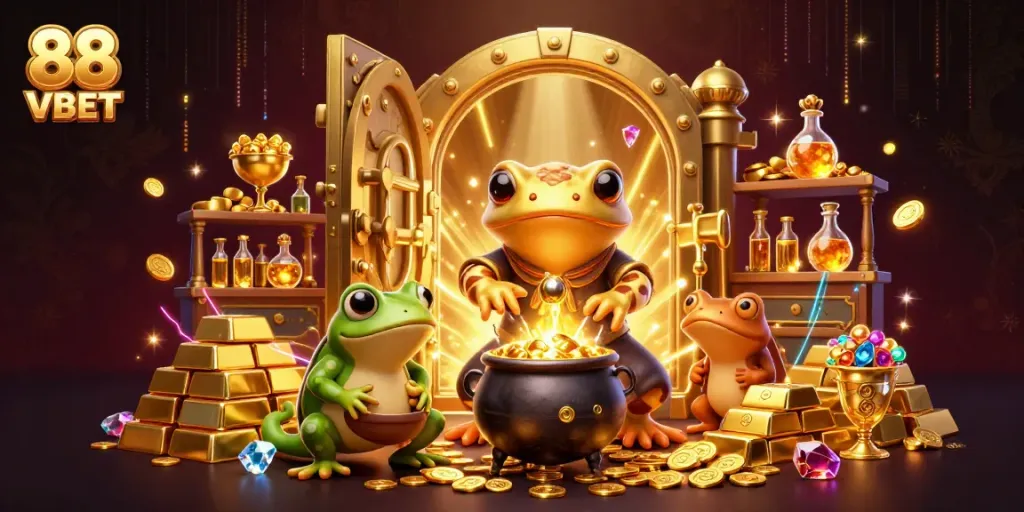 Experience the excitement of gambling at 88 VBET with vibrant 3D casino elements and alchemist characters.