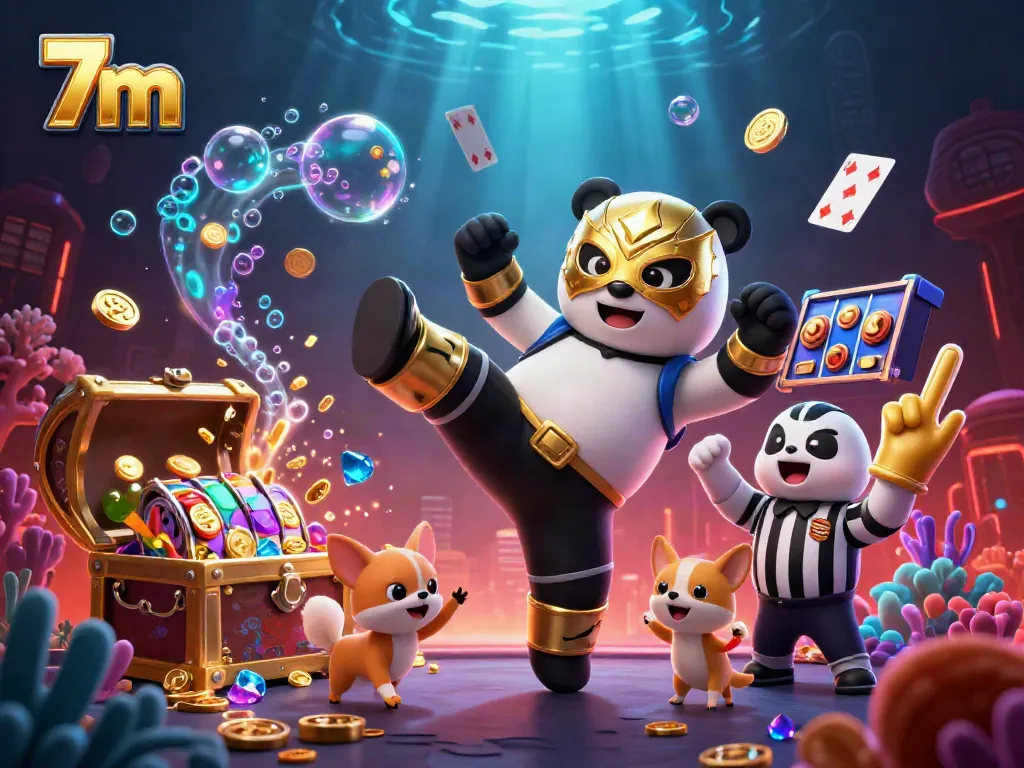 Watch a thrilling 7m sports betting match with a panda wrestler and playful chihuahua referee in action.