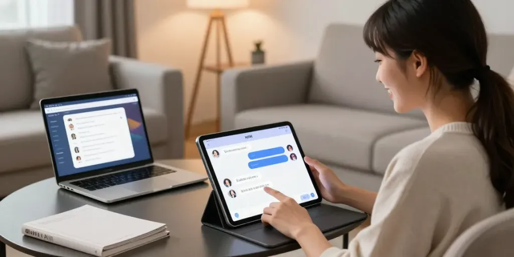 Engaging with NSFW AI chatbot in a cozy modern living room