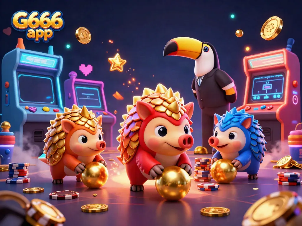 Experience the G666 app with dynamic pangolins bowling poker chips in this vibrant casino scene.