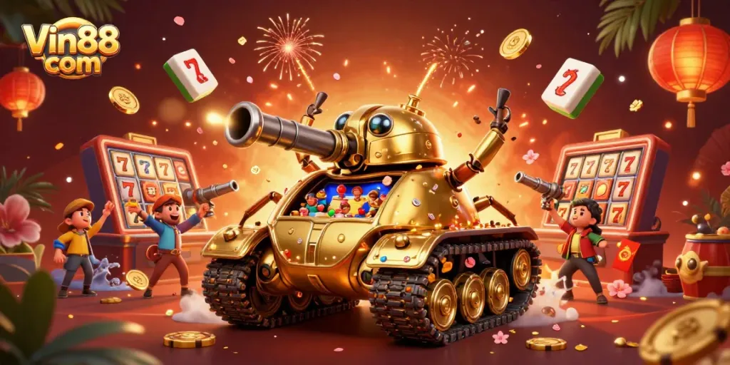 Experience the excitement of Vin88 com with colorful 3D casino elements and vibrant gaming action.