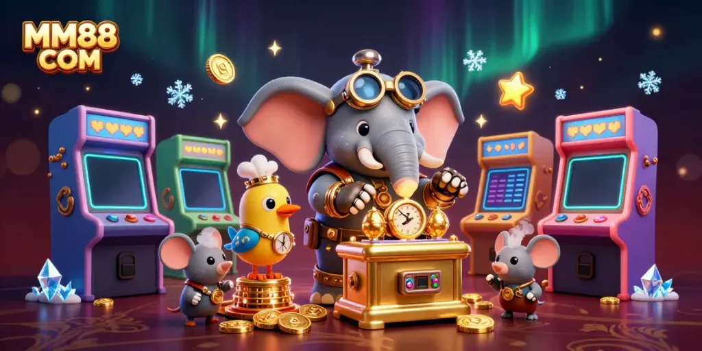 Experience thrilling gameplay at MM88 COM with a steampunk engineer and vibrant arcade atmosphere.