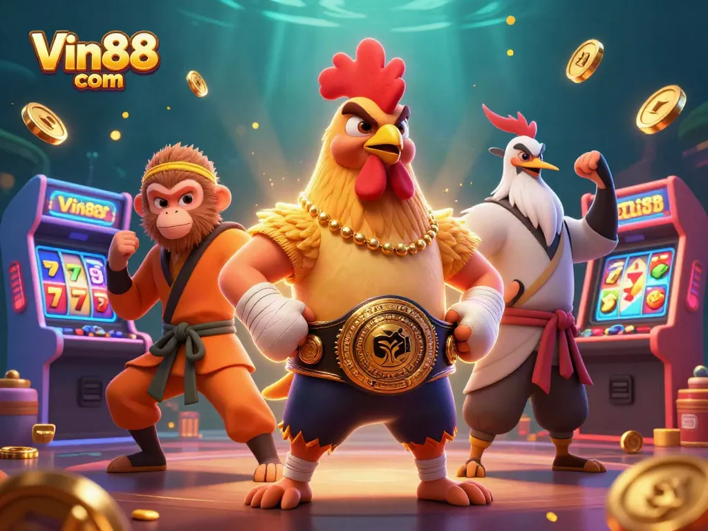 Experience thrilling gameplay at Vin88 com with eye-catching 3D illustrations and vibrant casino elements.