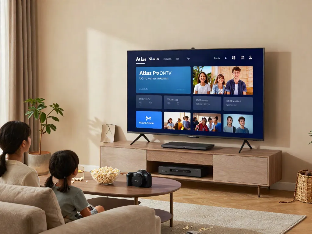 Installation de divertissement à domicile avec l'application atlas pro ontv sur la télévision.