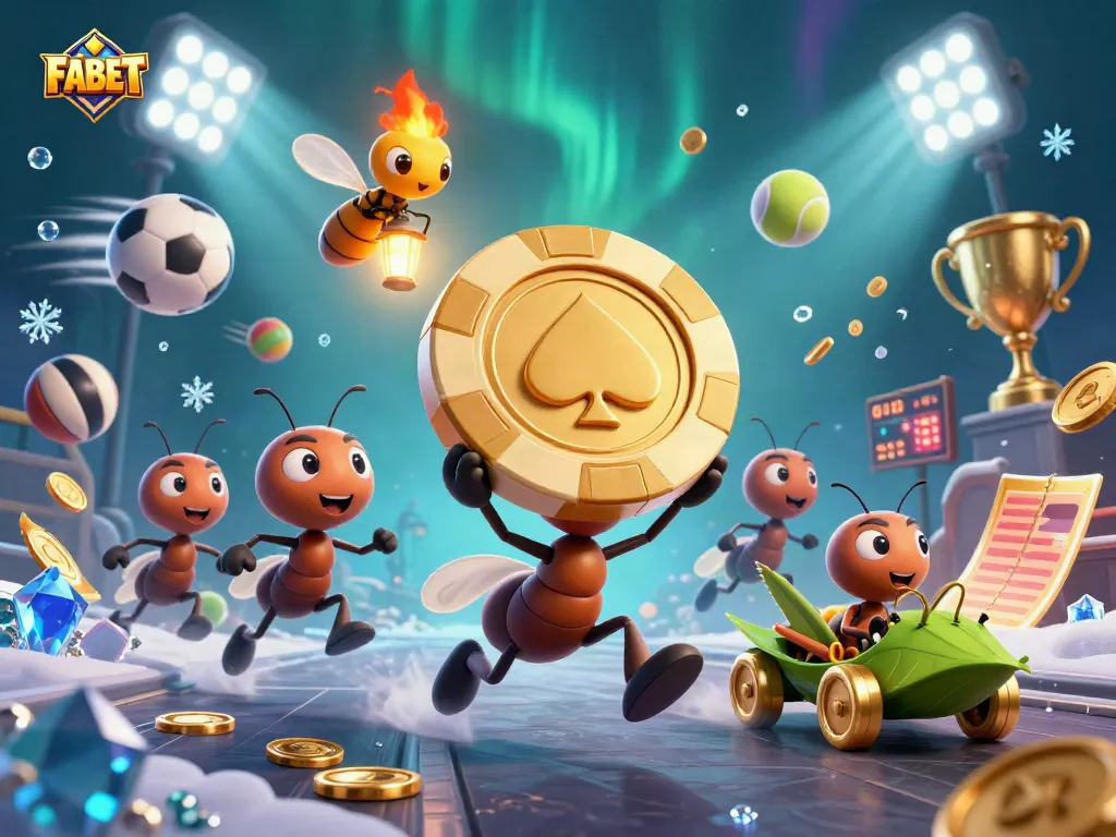 FABET showcases an exciting scene of ants and sports elements in a dynamic heist illustration.